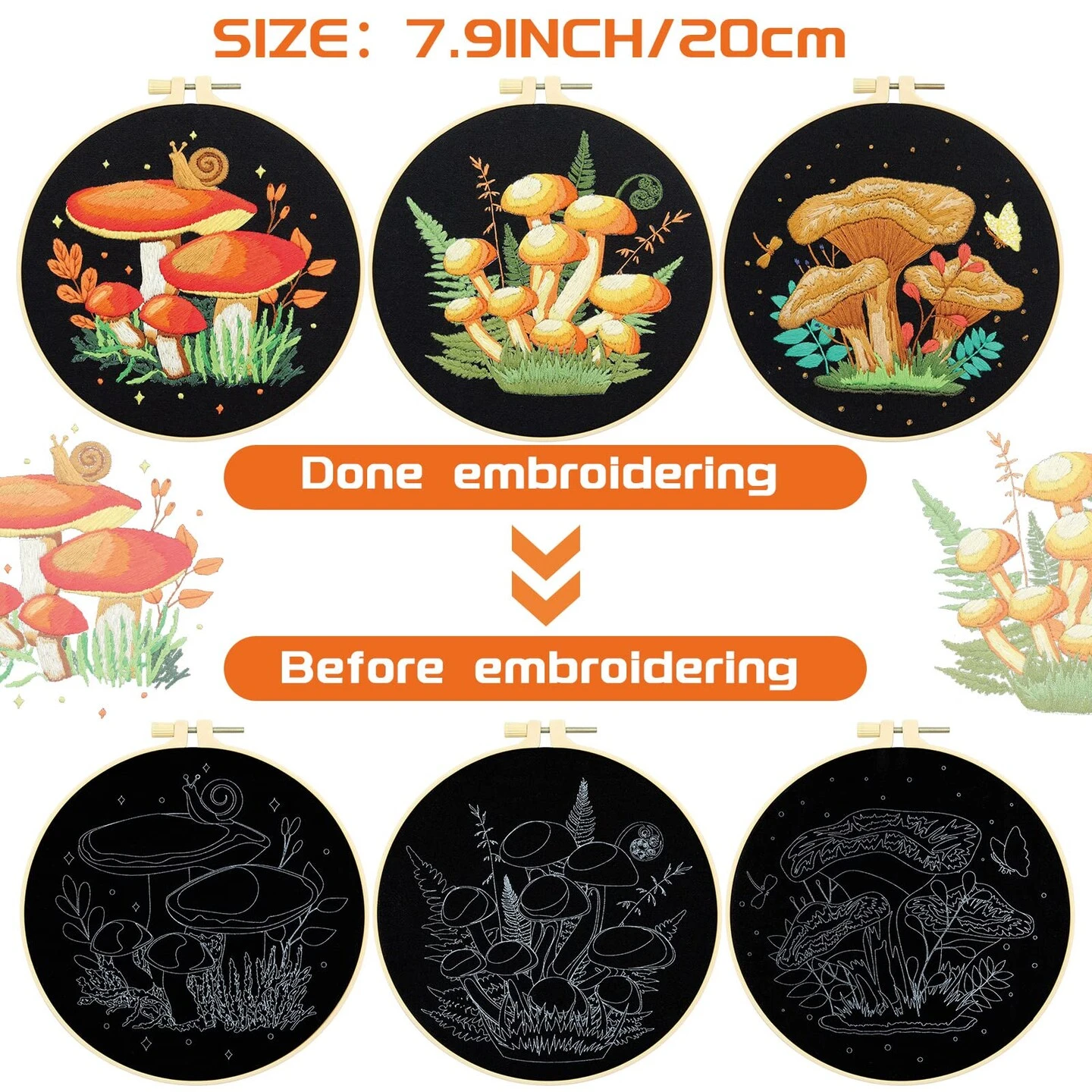 5 Sets Mushroom Embroidery Kit For Beginners With Pattern And Instructions Include Embroidery Cloth Hoops Threads For Craft Lover Hand Stitch DIY Adult Hand Needlepoint 5 5 Sets Mushroom Embroidery Kit For Beginners With Pattern And Instructions Include Embroidery Cloth Hoops Threads For Craft Lover Hand Stitch DIY Adult Hand Needlepoint - Image 3