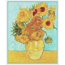 Vase Of Sunflowers Teal Background By Vincent Van Gogh Counted Cross Stitch Pattern -Michaels Stores 12151012143025 1