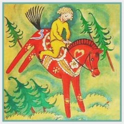 Scandinavian Child Riding Red Horse Counted Cross Stitch Chart Pattern -Michaels Stores 12151026085809 1