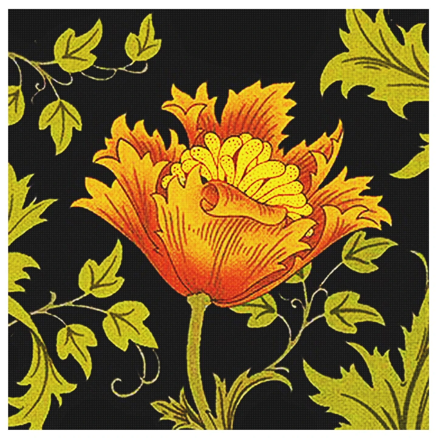 New William Morris Orange Anemone Flower On Black Counted Cross Stitch Pattern 9 New William Morris Orange Anemone Flower On Black Counted Cross Stitch Pattern - Image 7
