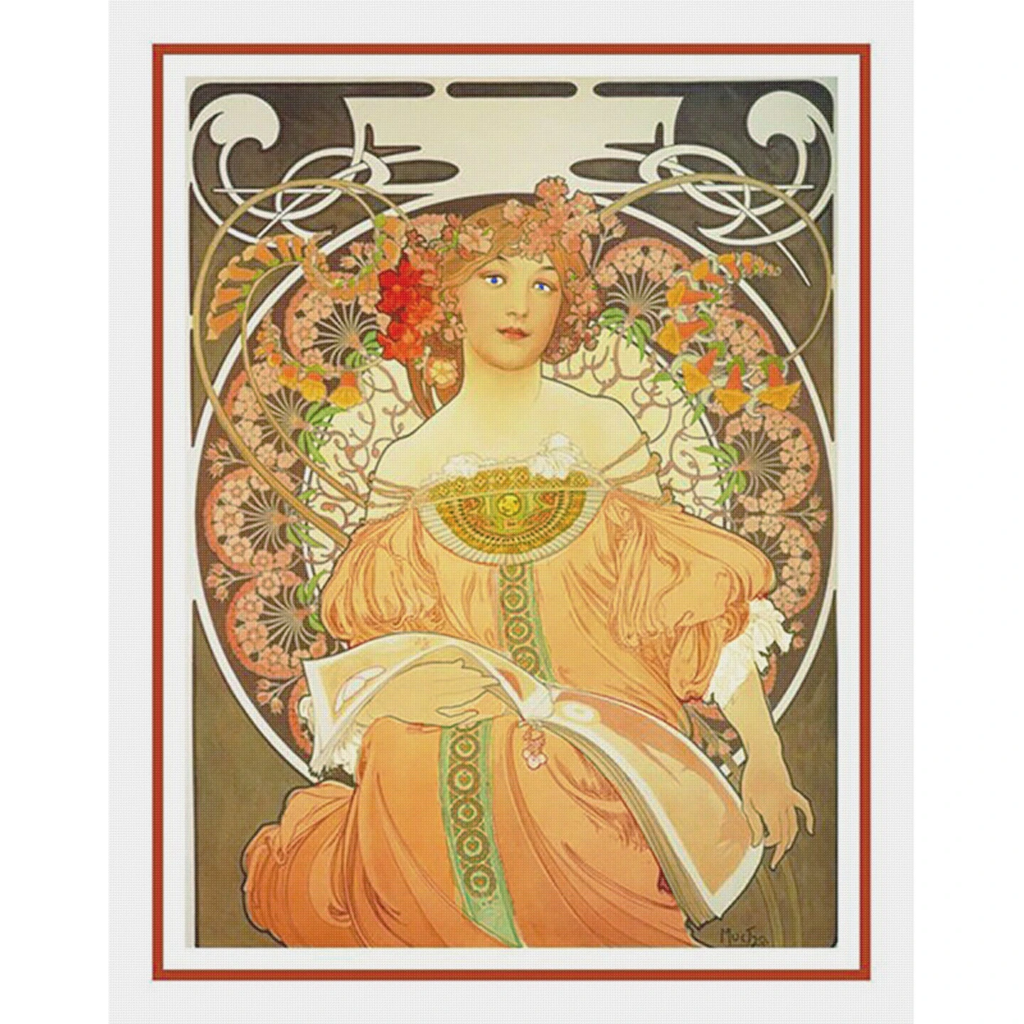 Art Nouveau Artist Alphonse Mucha's Reverie Counted Cross Stitch Chart Pattern 9 Art Nouveau Artist Alphonse Mucha's Reverie Counted Cross Stitch Chart Pattern - Image 7