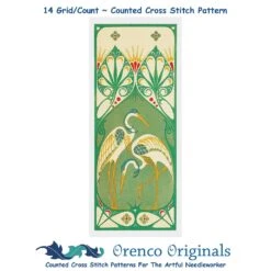 Art Nouveau Two Cranes Bird Design Counted Cross Stitch Pattern