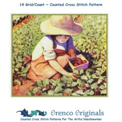 A Girl Picking Strawberries Jessie Willcox Smith Counted Cross Stitch Pattern
