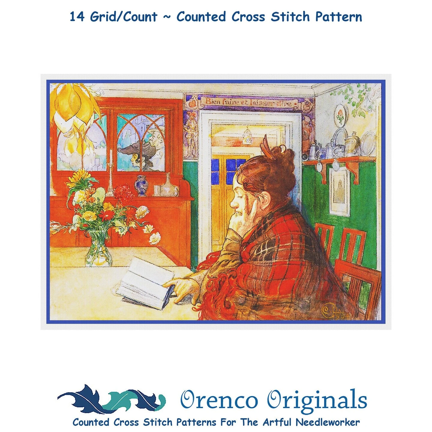 Swedish Artist Carl Larsson's Karin Reading Counted Cross Stitch Chart Pattern 8 Swedish Artist Carl Larsson's Karin Reading Counted Cross Stitch Chart Pattern - Image 6
