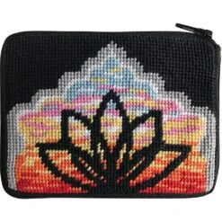 Yoga Lotus Needlepoint Coin Purse Kit-- Stitch & Zip Multicolor