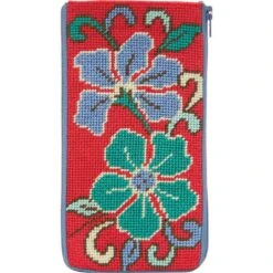 Alice Peterson Stitch & Zip Needlepoint Eyeglass Case Kit - SZ477 Red Asian Floral Multicolor