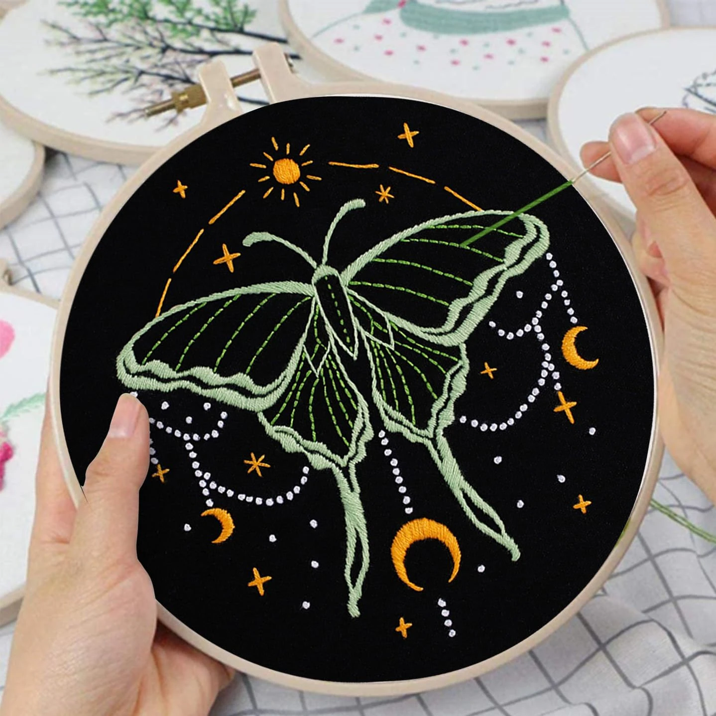 3 Sets Tarot Embroidery Kits For Beginners,Cross Stitch Kit For Adults,Crewel Starters Needlepoint With Moon, Butterfly, Bee And Moth Pattern And Tool 13 3 Sets Tarot Embroidery Kits For Beginners,Cross Stitch Kit For Adults,Crewel Starters Needlepoint With Moon, Butterfly, Bee And Moth Pattern And Tool - Image 11