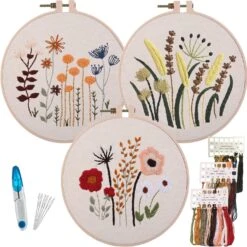 3 Sets Of Beginner Embroidery Kits With 3 Patterns And 6 Needles, Needlepoint Kits For Adults,Including Embroidery Floss,3 Plastic Hoops And 3 Cotton Fabric 32 3 Sets Of Beginner Embroidery Kits With 3 Patterns And 6 Needles, Needlepoint Kits For Adults,Including Embroidery Floss,3 Plastic Hoops And 3 Cotton Fabric -Michaels Stores 142822122477616 2