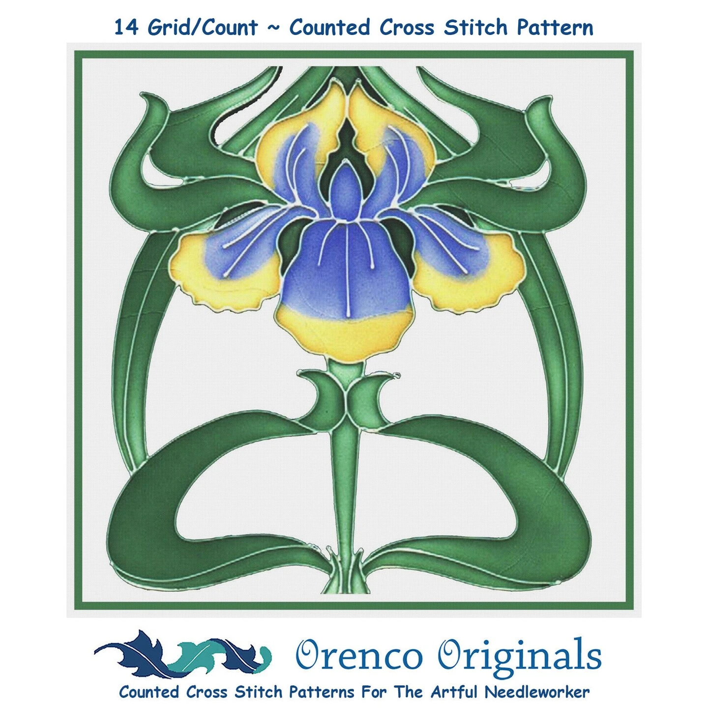 Art Nouveau Blue And Iris Flower Counted Cross Stitch Pattern 8 Art Nouveau Blue And Iris Flower Counted Cross Stitch Pattern - Image 6