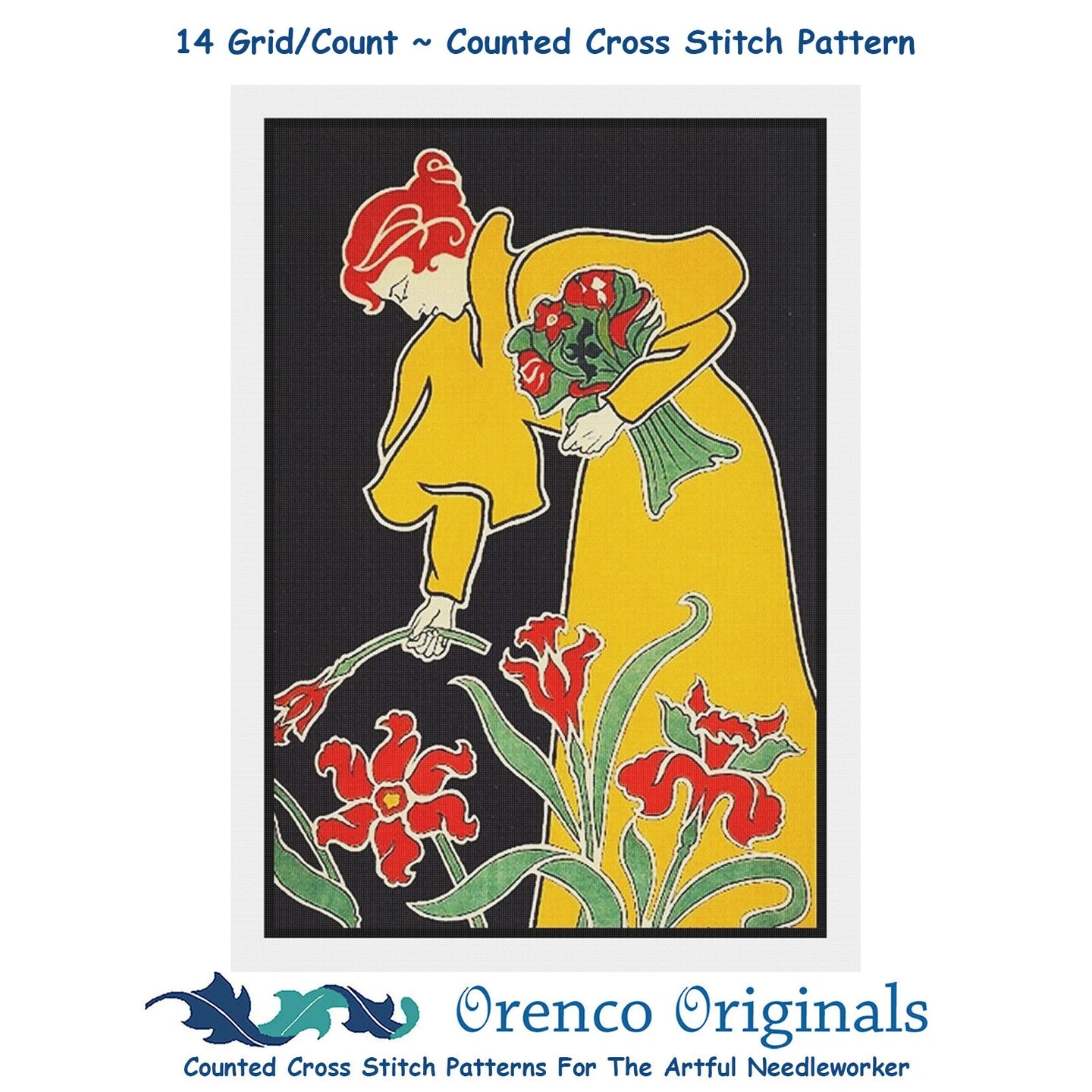 Young Woman Picks Flower Art Nouveau Gisbert Combaz Counted Cross Stitch Pattern 3 Young Woman Picks Flower Art Nouveau Gisbert Combaz Counted Cross Stitch Pattern