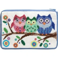 Stitch And Zip Cosmetic Purse Needlepoint Kit SZ 604 Owls Multicolor
