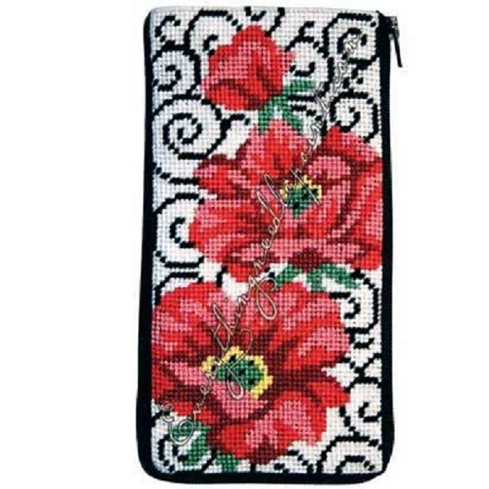 Eyeglass Case - Poppies On Scrolls - Needlepoint Kit Multicolor 5 Eyeglass Case - Poppies On Scrolls - Needlepoint Kit Multicolor - Image 3