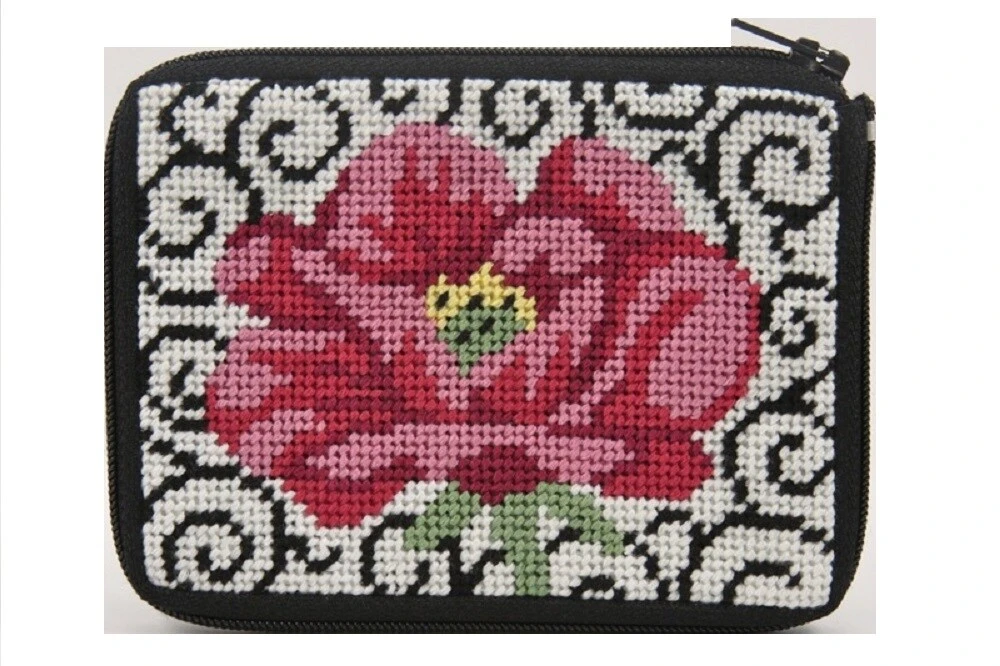 Coin Purse - Poppy On Scroll - Needlepoint Kit Multicolor 3 Coin Purse - Poppy On Scroll - Needlepoint Kit Multicolor