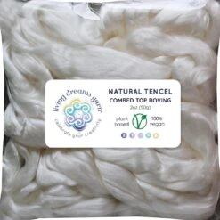 2oz Tencel Fiber: Natural White Undyed Combed Top Roving. Plant Based, Eco Friendly, Vegan