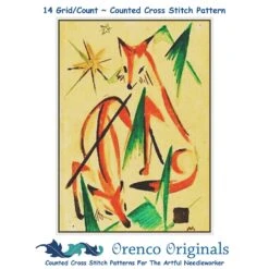 Two Foxes Sketch By Expressionist Artist Franz Marc Counted Cross Stitch Pattern