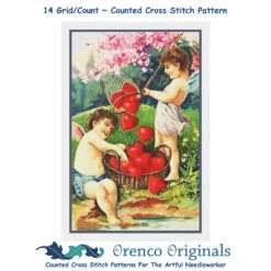 Valentine Cherubs Fishing For Heart Love Counted Cross Stitch Pattern -Michaels Stores 14768730596041 2
