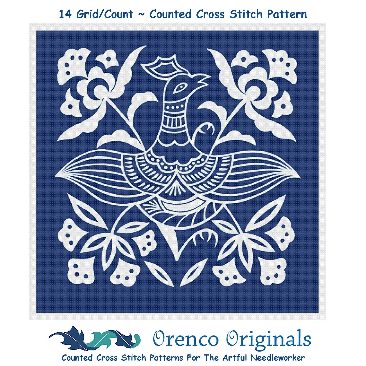 Asian Indigo Bird #4 Folk Art Design*2 DMC Colors* Counted Cross Stitch Pattern 13 Asian Indigo Bird #4 Folk Art Design*2 DMC Colors* Counted Cross Stitch Pattern - Image 11