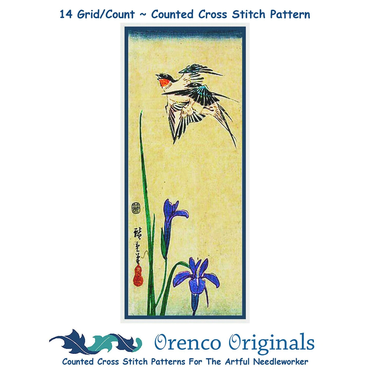 Japanese Hiroshige Swallow Bird Iris Flower Counted Cross Stitch Chart Pattern 3 Japanese Hiroshige Swallow Bird Iris Flower Counted Cross Stitch Chart Pattern