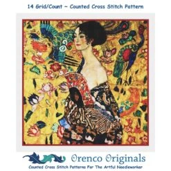 Art Nouveau Gustav Klimt Lady With Fan Counted Cross Stitch Chart Pattern
