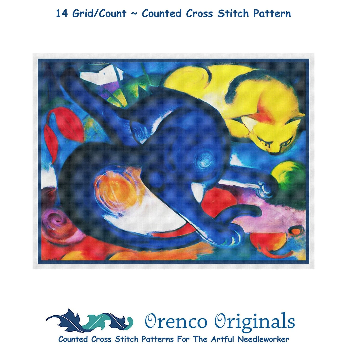 2 Vivid Cats By Expressionist Artist Franz Marc Counted Cross Stitch Pattern 3 2 Vivid Cats By Expressionist Artist Franz Marc Counted Cross Stitch Pattern