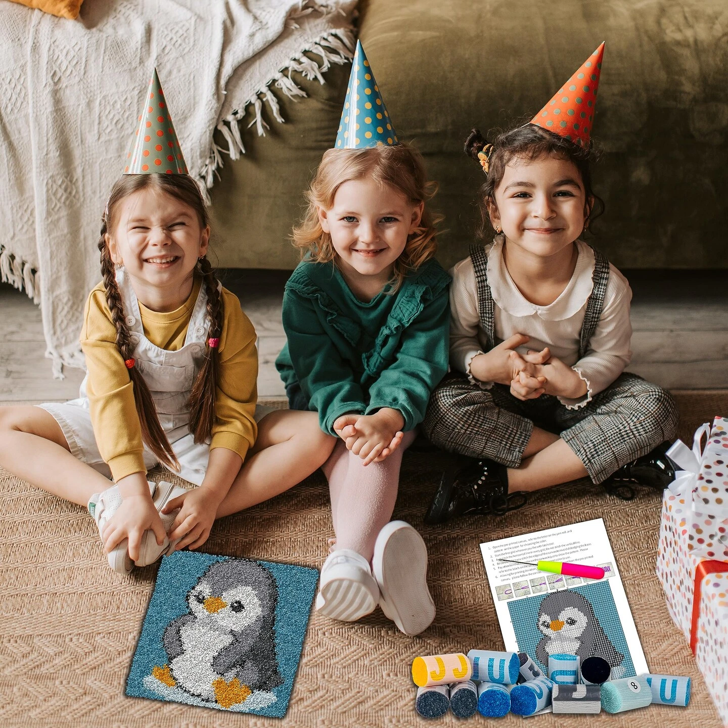 Latch Hook Kits For Kids Adults DIY Rug Tapestry Kits With Printed Canvas Embroidery Kits Festival Gifts Home Decoration (Penguin,11.8inch X 11.8inch) 4 Latch Hook Kits For Kids Adults DIY Rug Tapestry Kits With Printed Canvas Embroidery Kits Festival Gifts Home Decoration (Penguin,11.8inch X 11.8inch) - Image 2