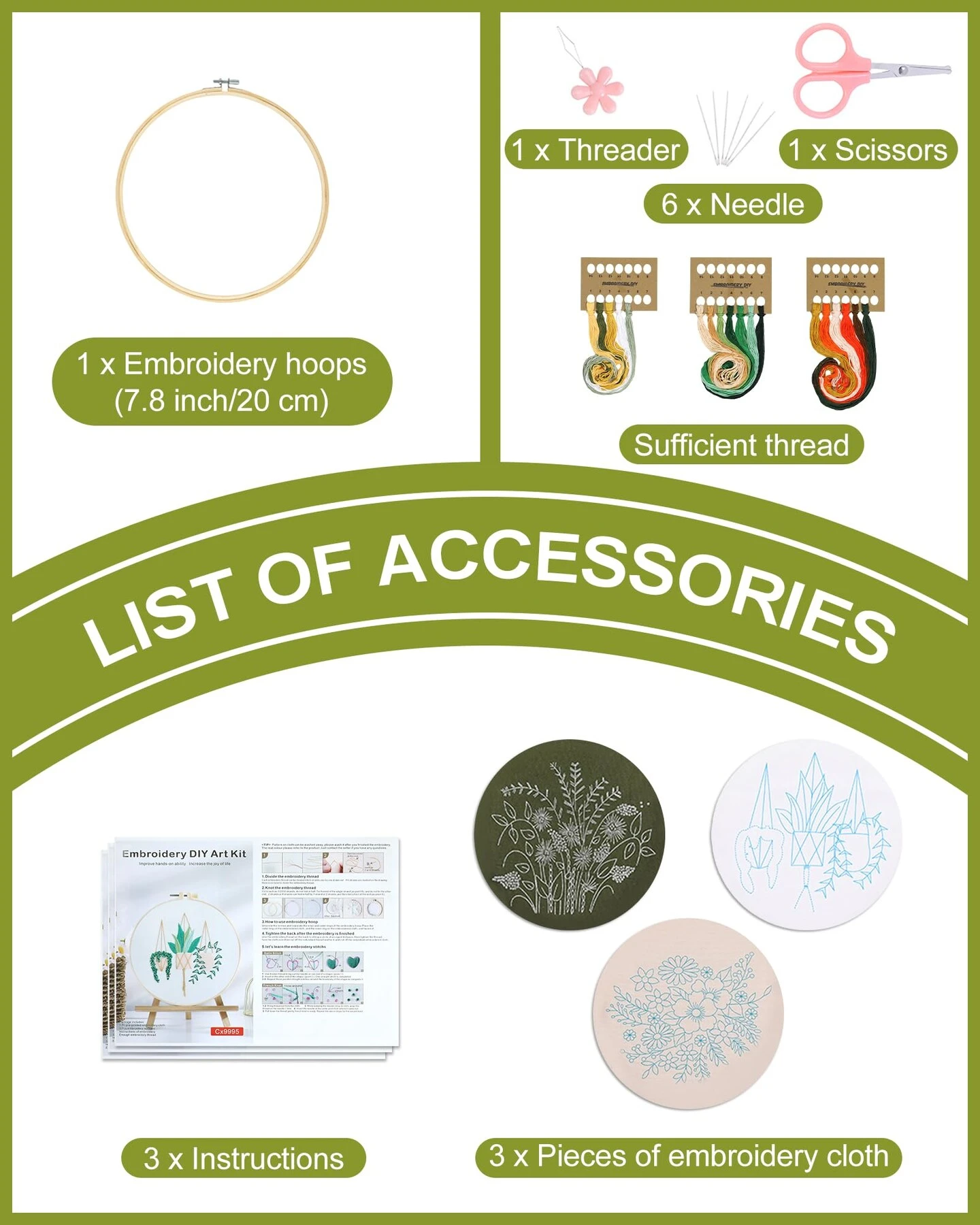 3 Sets Embroidery Kit For Beginners Needlepoint Cross Stitch Kits For Adults,Stitch Learning DIY Sets With Instruction Video,Stamped Floral Patterns,Hoop,Threads,Sewing Hobby 20 3 Sets Embroidery Kit For Beginners Needlepoint Cross Stitch Kits For Adults,Stitch Learning DIY Sets With Instruction Video,Stamped Floral Patterns,Hoop,Threads,Sewing Hobby - Image 18