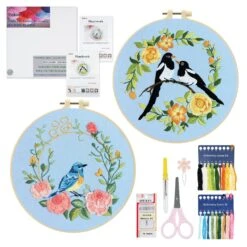 Embroidery Kit For Beginners Adults,Bird-Hummingbird Embroidery Kit Cross Stitch Kits For Beginner Easy To Learn Stitches Instruction Video Stamped Embroidery Pattern Flowers B2-2 Sets -Michaels Stores 151600376076336 1
