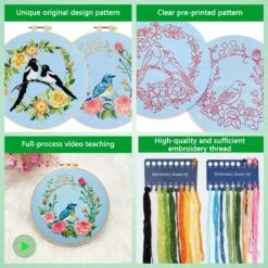 Embroidery Kit For Beginners Adults,Bird-Hummingbird Embroidery Kit Cross Stitch Kits For Beginner Easy To Learn Stitches Instruction Video Stamped Embroidery Pattern Flowers B2-2 Sets -Michaels Stores 151601449818160 1