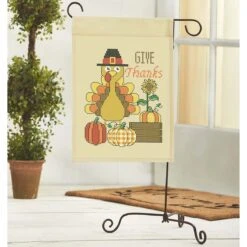 HerrschnersGive Thanks Porch Flag Stamped Cross-Stitch Kit Multicolor