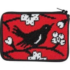 Stitch And Zip Blackbird Needlepoint Coin Purse Kit Multicolor
