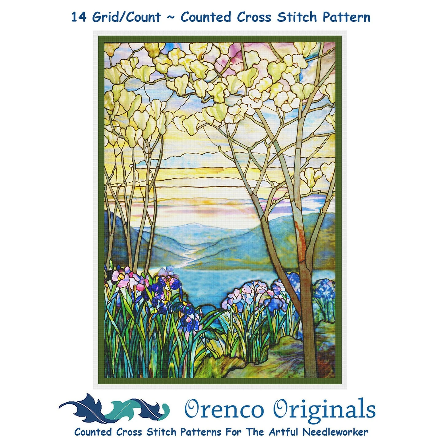 Iris Flowers And Magnolia Trees Inspired By Louis Comfort Tiffany Counted Cross Stitch Pattern 3 Iris Flowers And Magnolia Trees Inspired By Louis Comfort Tiffany Counted Cross Stitch Pattern