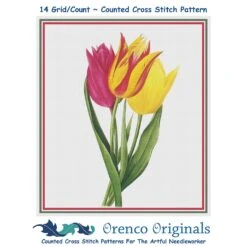 Bouquet Of Tulip Flowers Inspired By Pierre-Joseph Redoute Counted Cross Stitch Pattern