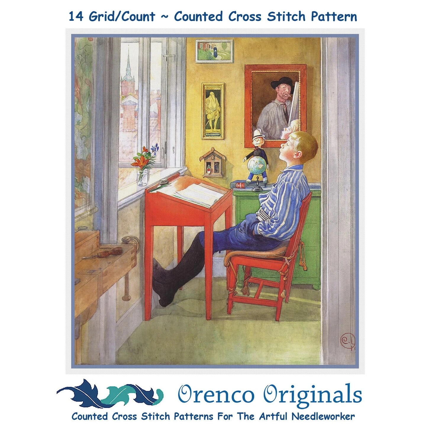 Scandinavian Carl Larsson's Ulf Homework Counted Cross Stitch Chart Pattern 3 Scandinavian Carl Larsson's Ulf Homework Counted Cross Stitch Chart Pattern