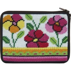 Alice Peterson Pink And Orange Poppies Needlepoint Coin Purse Kit Multicolor