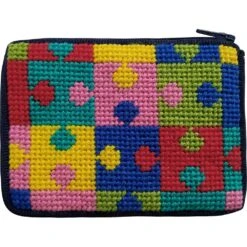Stitch And Zip Kids Coin Case Needlepoint Kit Puzzle Pieces SZ8105 Multicolor