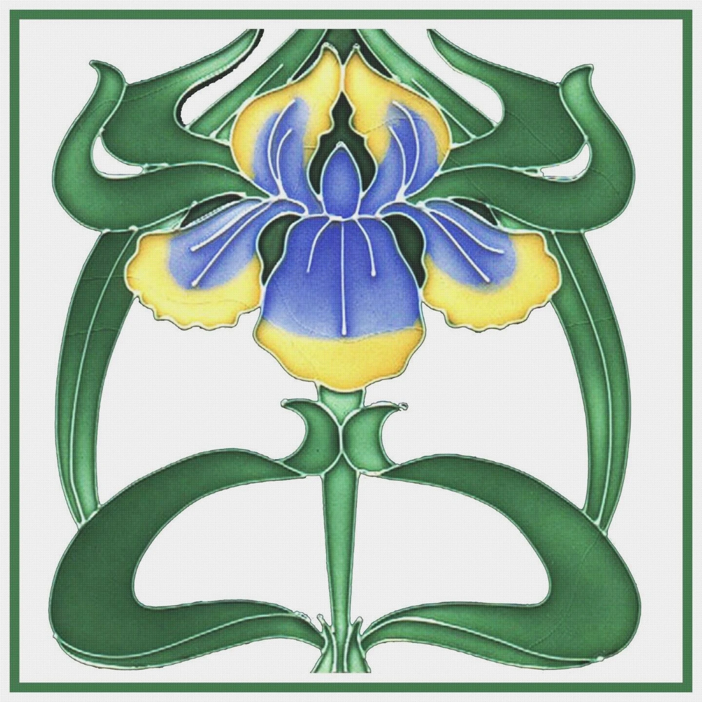 Art Nouveau Blue And Iris Flower Counted Cross Stitch Pattern 9 Art Nouveau Blue And Iris Flower Counted Cross Stitch Pattern - Image 7