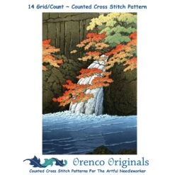 Senju Waterfall In Autumn Counted Cross Stitch Pattern By Kawase Hasui
