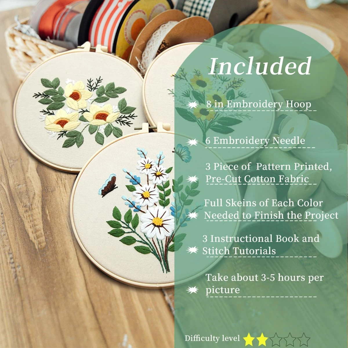 Embroidery Kit For Beginners,Plants Flowers Pre-Stamped Pattern Kits 4 Embroidery Kit For Beginners,Plants Flowers Pre-Stamped Pattern Kits - Image 2