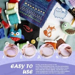 212Pcs Embroidery Kit, Stitch Kits Include 100 Colors Threads, Aida Cloth, Sewing Pins, Floss Bobbins, Embroidery Needles, Bamboo Embroidery Hoops, The Shell Of A Pen With Erasable Refill