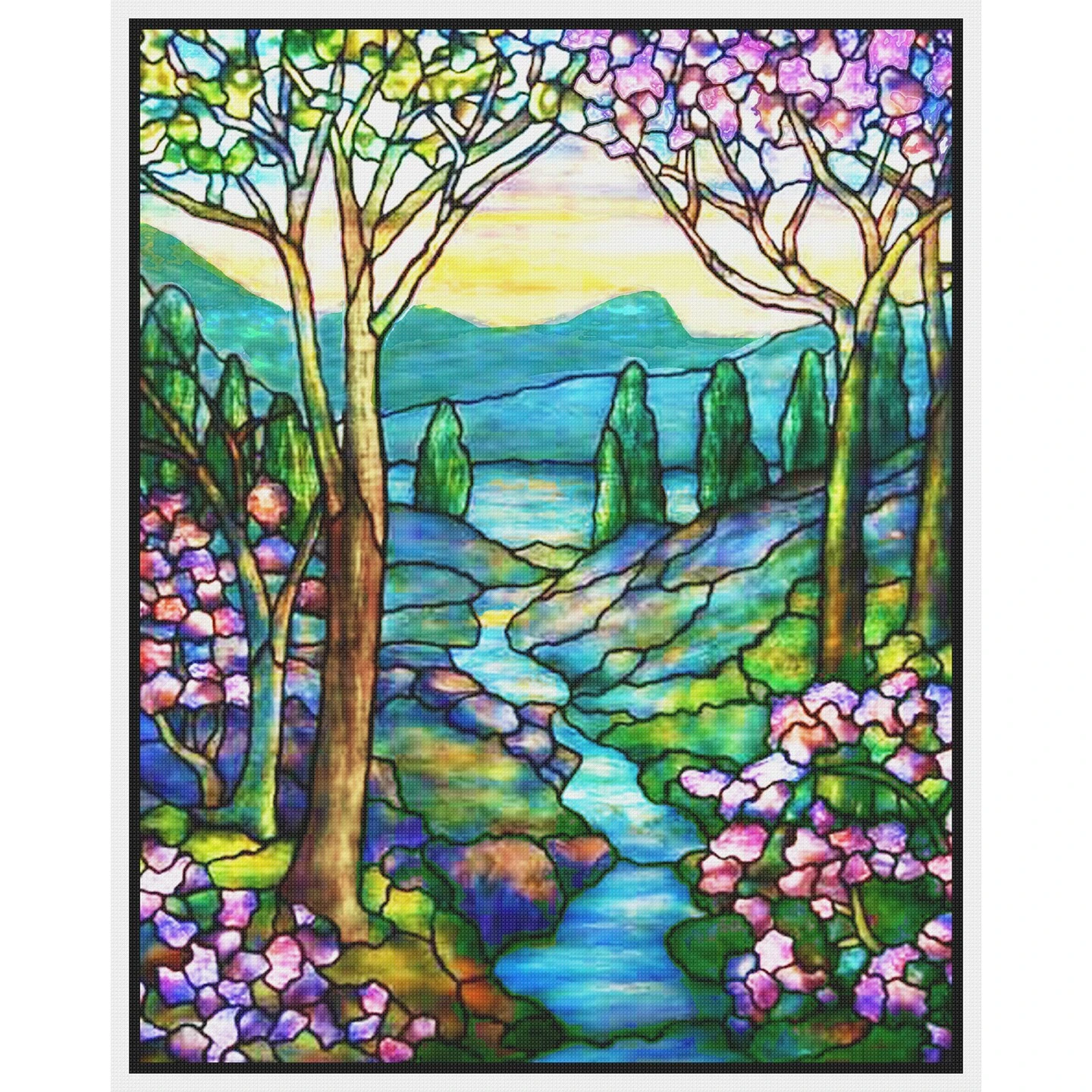 Mountain And Stream Landscape Detail Inspired By Louis Comfort Tiffany Counted Cross Stitch Pattern 14 Mountain And Stream Landscape Detail Inspired By Louis Comfort Tiffany Counted Cross Stitch Pattern - Image 12