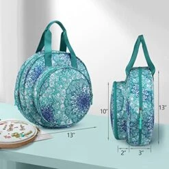 Embroidery Project Bag, Embroidery Supplies Storage Carrying Tote Case With Multiple Pockets For Embroidery Floss, Embroidery Hoops, Thread, Stitch Tools Kit [Bag Only] - Emerald Illusions -Michaels Stores 197697373559008 1