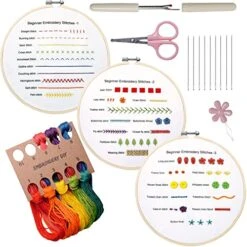 Beginners Embroidery Stitch Practice Kit, 3 Sets Embroidery Kit To Learn 30 Different Stitches For Craft Lover Hand Stitch With Embroidery Fabric With Embroidery Skill Techniques