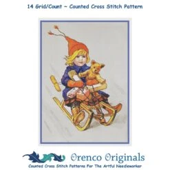 Girl Sledding With A Teddy Bear Jenny Nystrom Counted Cross Stitch Pattern -Michaels Stores 221974776742368 1
