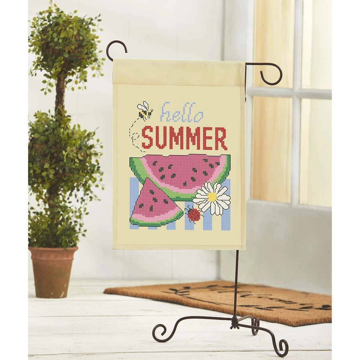 HerrschnersHello Summer Porch Flag Stamped Cross-Stitch Kit Multicolor 3 HerrschnersHello Summer Porch Flag Stamped Cross-Stitch Kit Multicolor