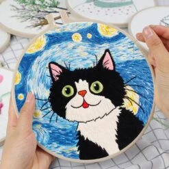 Louise Maelys Cat Starry Sky Embroidery Kits For Beginners With Floral Pattern,Adults Starter Cross Stitch Kit DIY Needlepoint -Michaels Stores 2306116737403614896 1