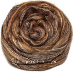 Silk Merino Blended Roving. Soft Combed Top Fiber For Spinning, Felting, & Fiber Arts. Eye Of The Tiger