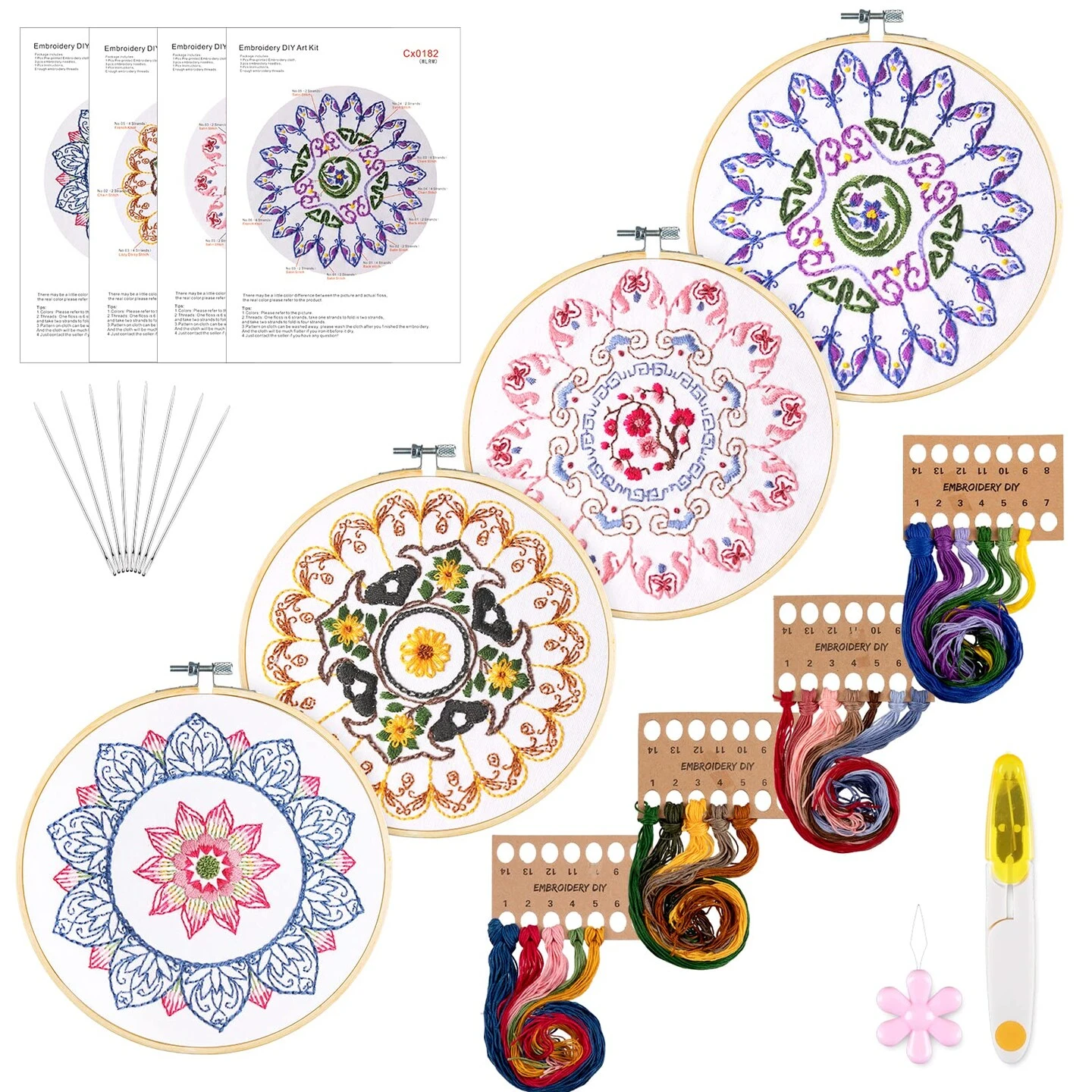 4 Mandala Embroidery Starter Kit With Instruction Plum Blossom Chrysanthemum Orchid Lotus Needlepoint Cross Stitch Kit With Embroidery Hoop Threads Needle Scissors For Beginners DIY Craft 9 4 Mandala Embroidery Starter Kit With Instruction Plum Blossom Chrysanthemum Orchid Lotus Needlepoint Cross Stitch Kit With Embroidery Hoop Threads Needle Scissors For Beginners DIY Craft - Image 7