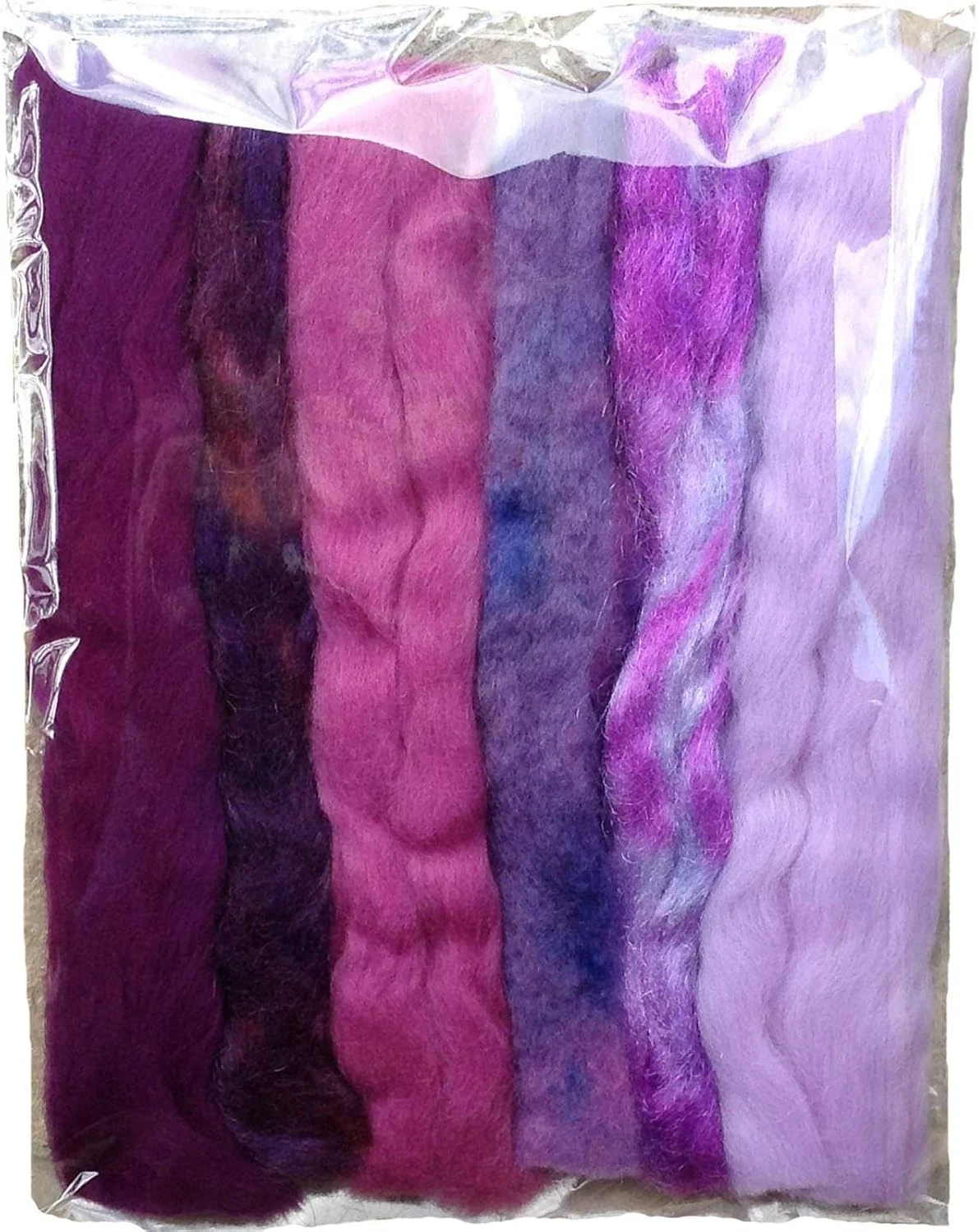 Multi Fiber Sampler - Super Soft Merino Roving, Hand Dyed BFL Wool & Sparkling Firestar For Felting, Spinning, Doll Making Purple 4 Multi Fiber Sampler - Super Soft Merino Roving, Hand Dyed BFL Wool & Sparkling Firestar For Felting, Spinning, Doll Making Purple - Image 2