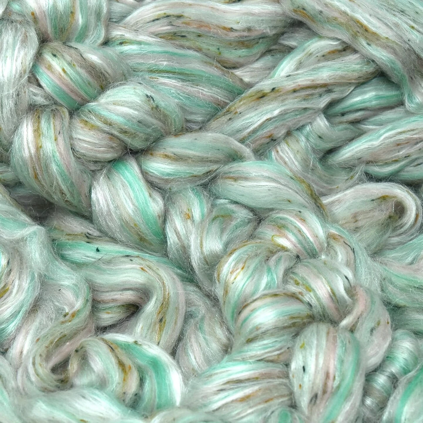 Designer Blend Merino, Silk, Tweed Top Roving. Fancy, Colorful, Exotic - Limited Edition. Mint Chip 3 Designer Blend Merino, Silk, Tweed Top Roving. Fancy, Colorful, Exotic - Limited Edition. Mint Chip
