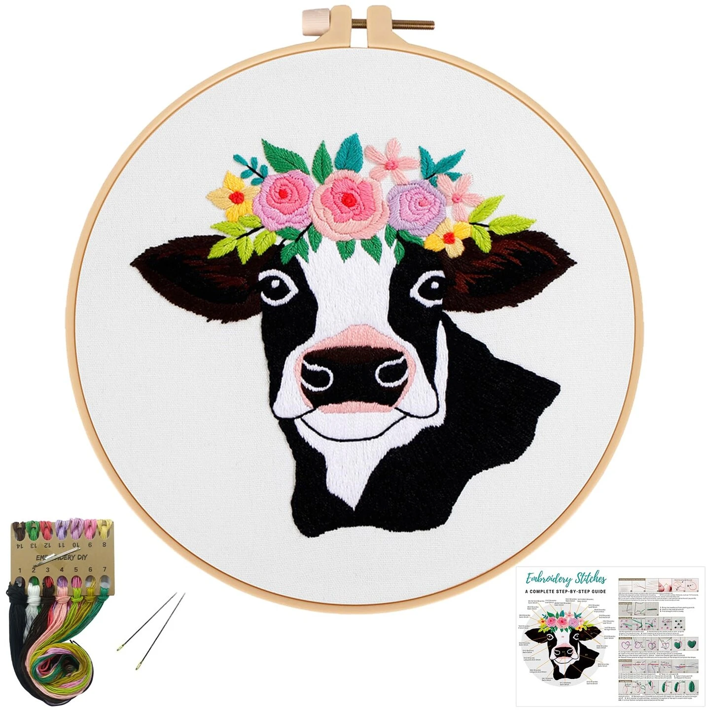 Louise Maelys Cow Beginners Embroidery Kits,Cross Stitch Starter Kit For Adults With Embroidery Cloth Hoop Needles Instruction And Threads 15 Louise Maelys Cow Beginners Embroidery Kits,Cross Stitch Starter Kit For Adults With Embroidery Cloth Hoop Needles Instruction And Threads - Image 13
